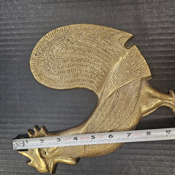Vintage Solid Brass Rooster Wall Plaque 10" Tall - Picture 6 of 8